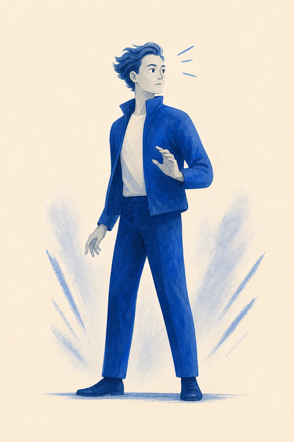 Norepinephrine — caught at the moment of alert. Head turned, pupils wide, body upright. The catch-of-breath quality of suddenly noticing something matters.