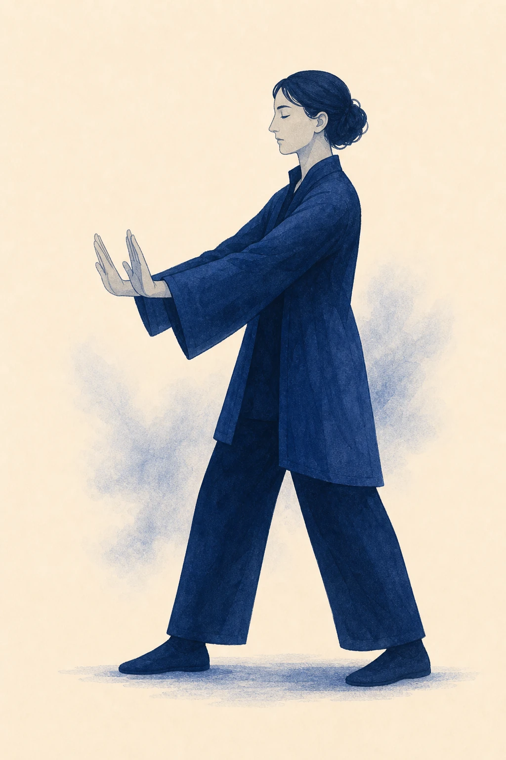 GABA — grounded, both hands extended in a calming, stop-this-here gesture. The patient absolute who keeps the rest of the room from running away with itself.