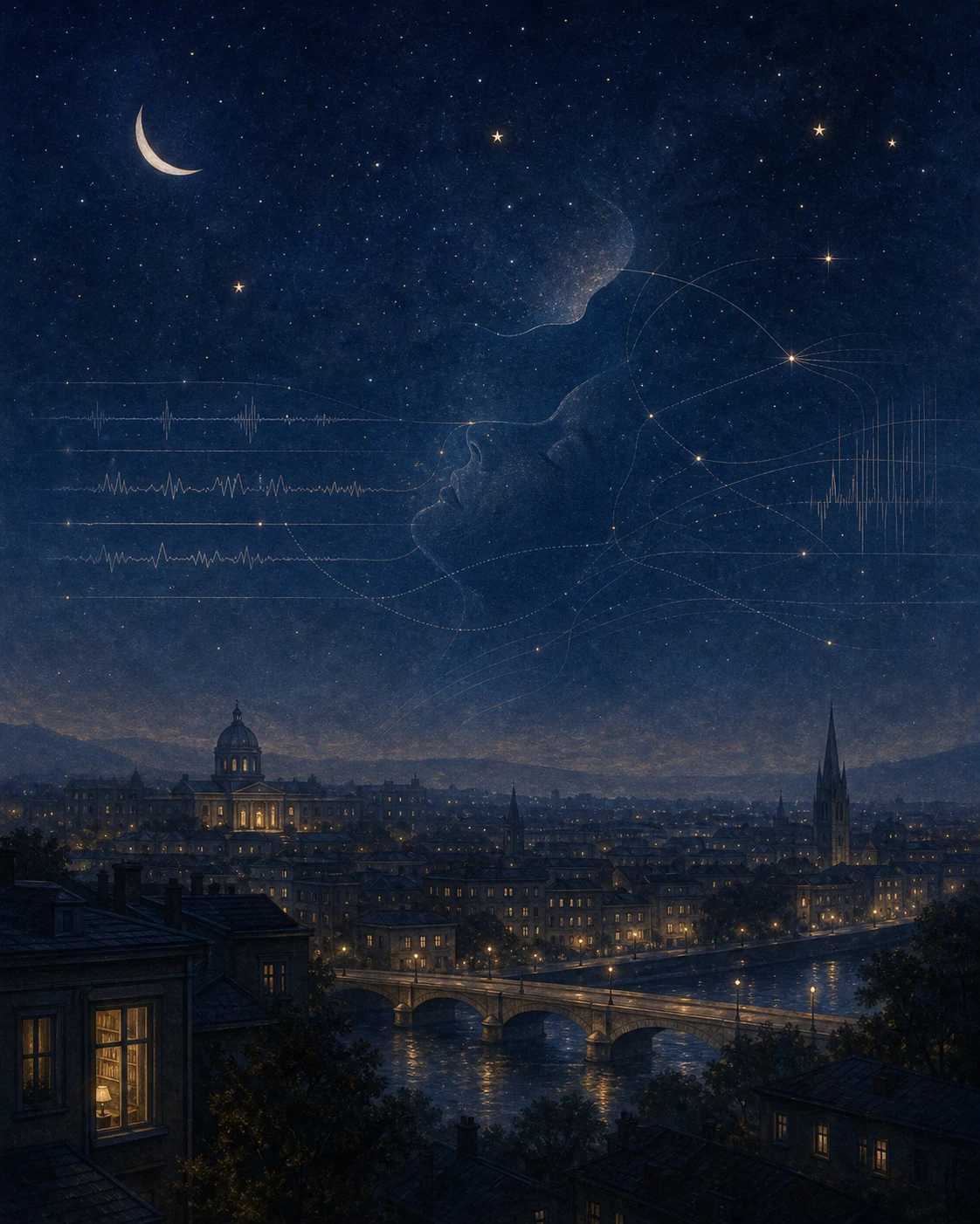 Sleep as architecture, not absence. The brain at night is not turned off — it is running an orchestrated sequence of states, each with its own characteristic signature.