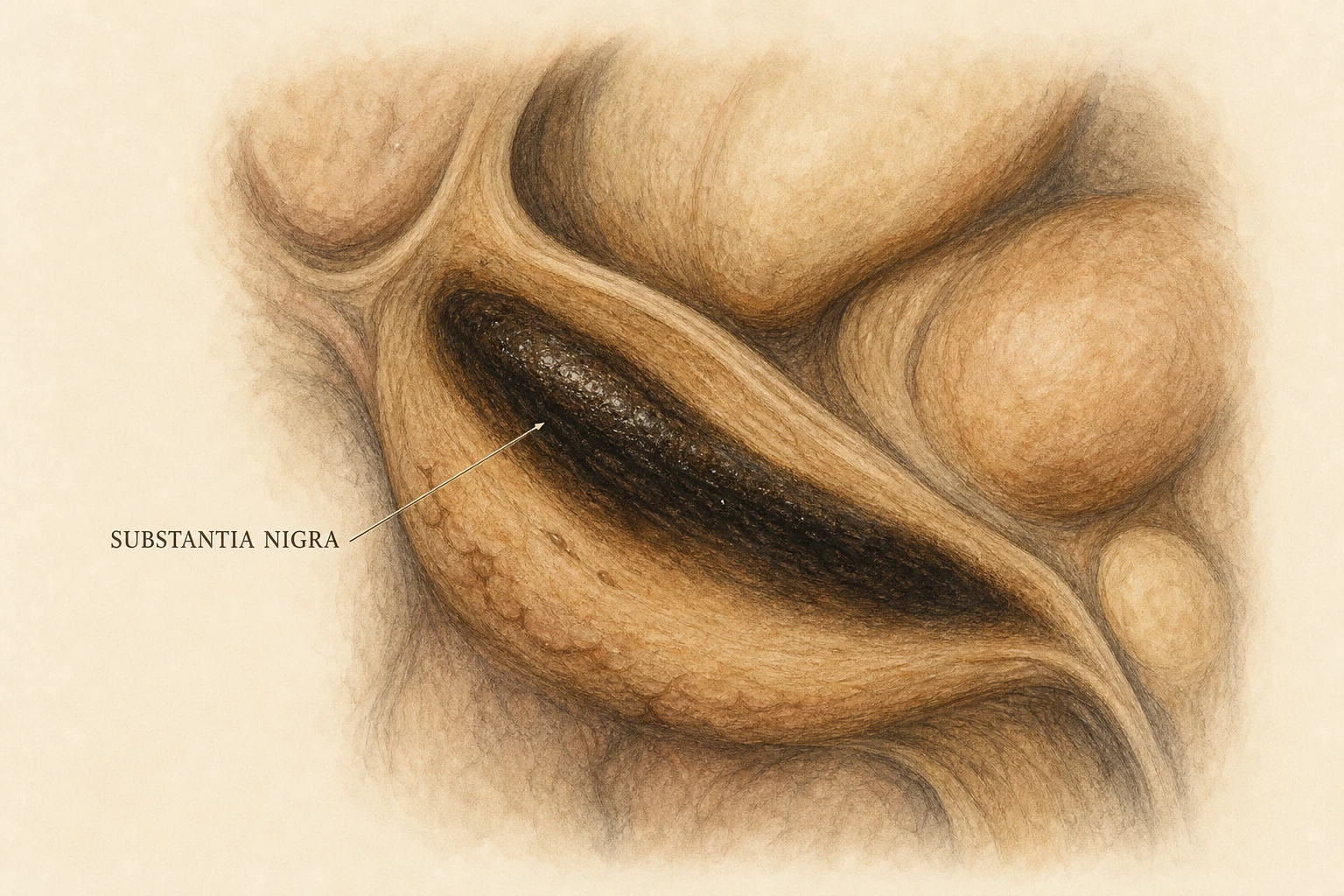 A small black-pigmented structure embedded in surrounding tissue — like a dark jewel set in stone. Precious and small.