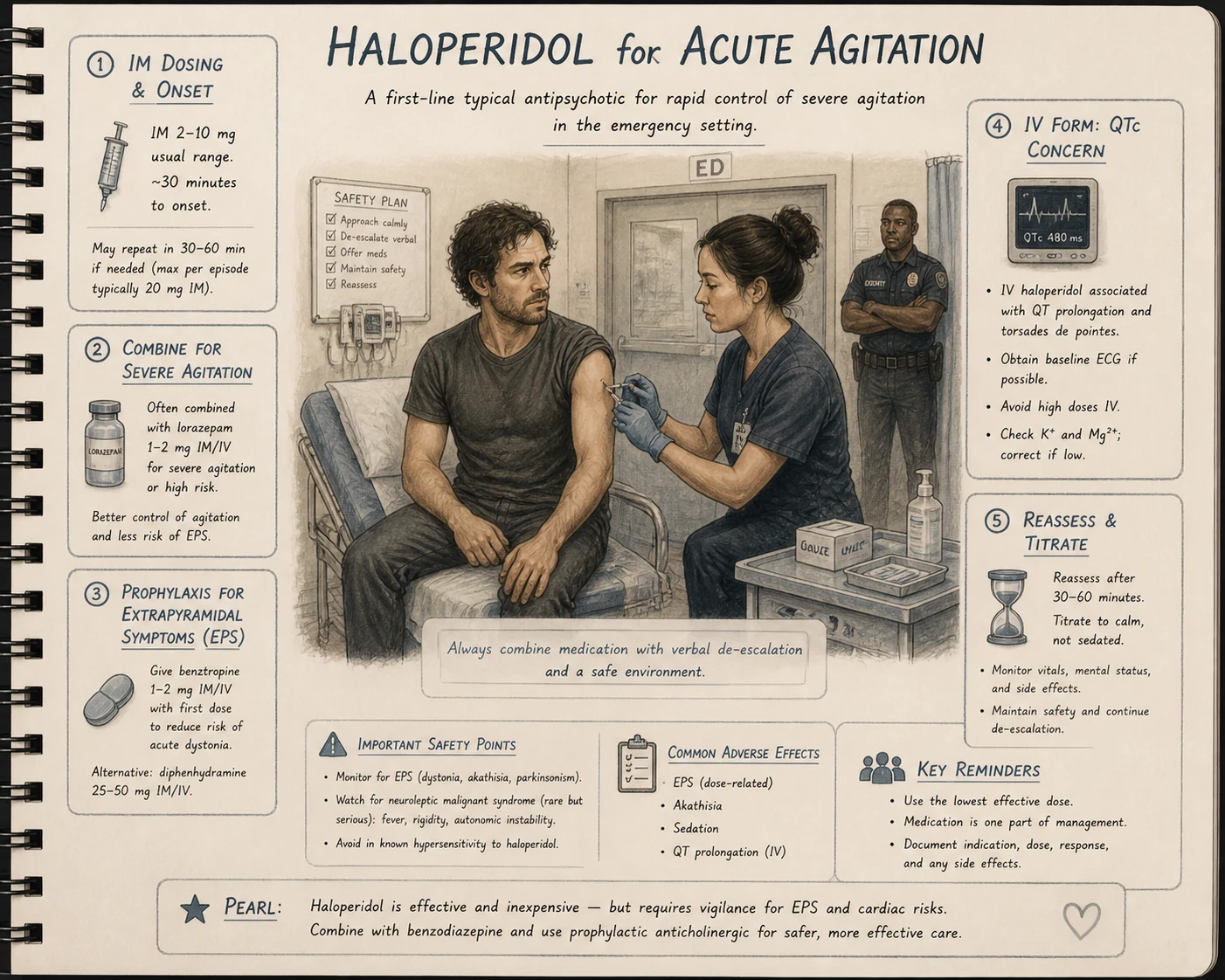 Haloperidol IM for acute agitation: rapid onset (~30 min), well-studied, available everywhere. The default high-potency option in ED and acute inpatient settings.